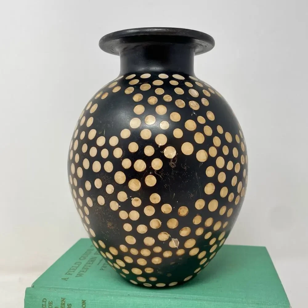 Valeriano Paz Peru Dark Brown Spotted Vase Signed